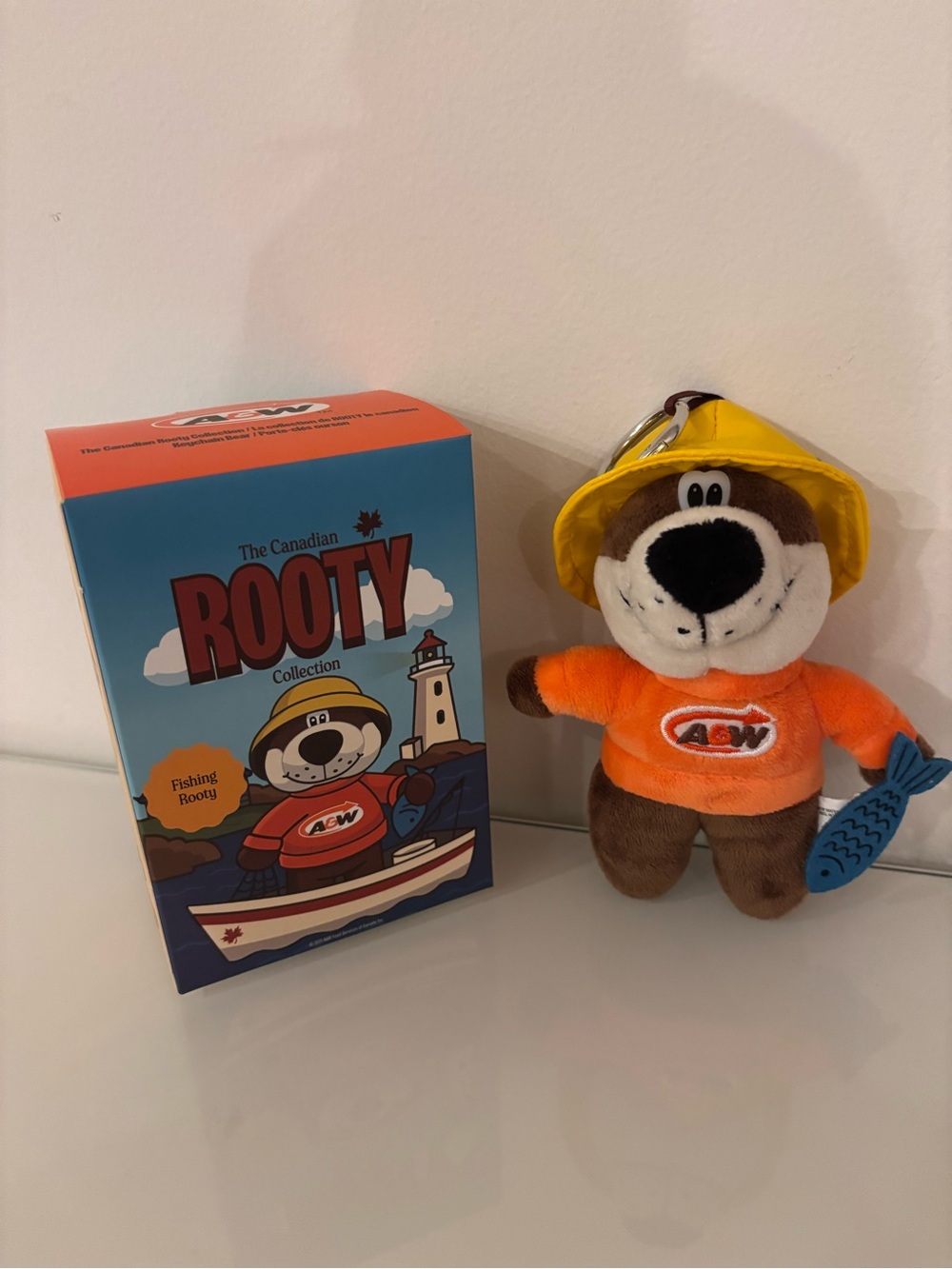 A&W Canadian Rooty Collection Fishing Rooty Plush Keychain NIB